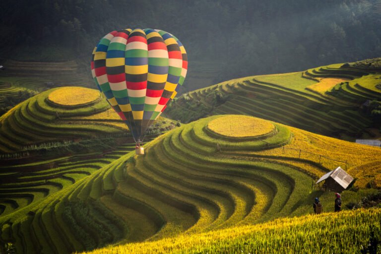 Hot,Air,Balloon,Over,Rice,Field,In,Mu,Cang,Chai,